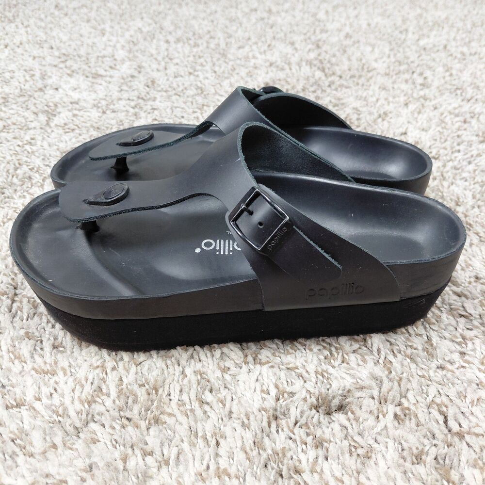 Birkenstock Papillio Gizeh Platform Sandals Womens 38 EU 7 US Black Thong